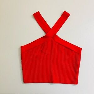 Dreamers by Debut Ribbed Knit Criss Cross Women Top Size Large Red